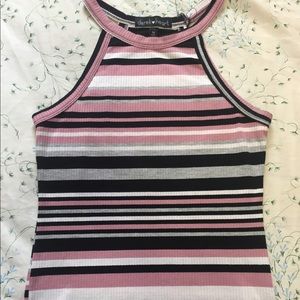 Pink black and white off shoulder summer top